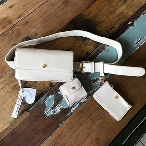 NWT Mali + Lili Fanny Pack Banana bag Belt bag Cream Gold Vegan leather